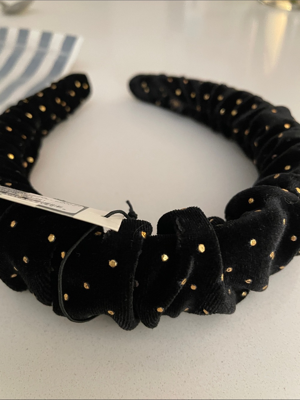 NWT LELE SADOUGHI Black Velvet Headband with Gold Studs